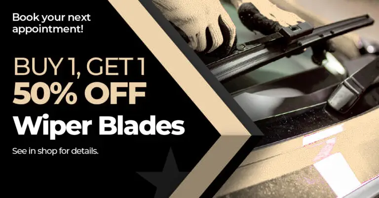 Automotive Repair & Tire Shop Oakville, ON - Sil’s Auto Care Centre Promotional banner showing a person replacing a car wiper blade. Text reads: Book your next appointment! BOGO Wiper Blades—buy 1, get 1 50% off. See in shop for details. | Call Us Today At +1 (905) 823-2626