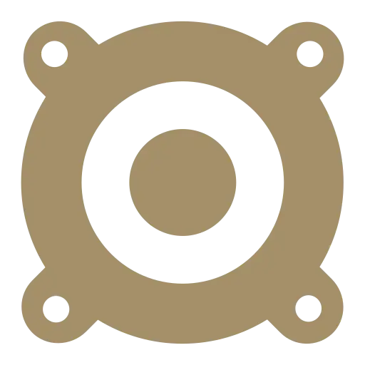 Automotive Repair & Tire Shop Oakville, ON - Sil’s Auto Care Centre A stylised, flat icon of a speaker or audio driver in brown and white, ideal for representing Car Repair Services Oakville ON, featuring a central circle with two concentric rings and four rounded mounting holes at the corners. | Call Us Today At +1 (905) 823-2626