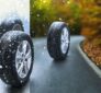All-weather vs. winter tires beside a vehicle in Oakville before cold weather